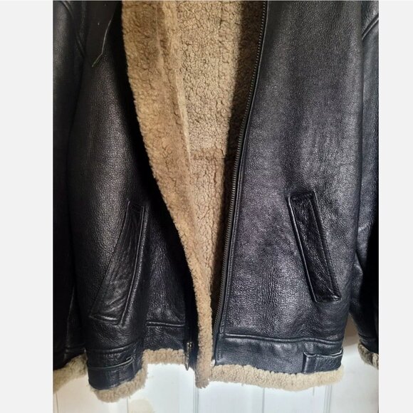 VTG Sheepskin Shearling B3 Hooded Flight Bomber Jacket Handmade Leather Men's L - Picture 6 of 16